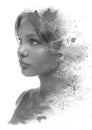 Paintography. A portrait of a young woman combined with an abstract chinese ink painting