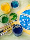 Paints and brushes on the brazil flag watercolor painting