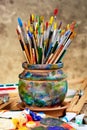 Paints and brushes Royalty Free Stock Photo