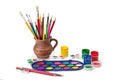 Paints and colored pencils Royalty Free Stock Photo