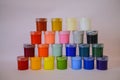 Paints for drawing, a pyramid from art paints, acrylic