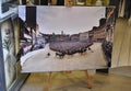 Painture with Plazza del Campo Illustration in Shop from Downtown of Siena Medieval City. Tuscany. Italy