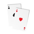 A pair of ace playing poker cards on white background. Vector illustration of two aces. Winning aces Royalty Free Stock Photo