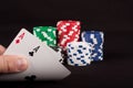 Pair of Aces and Poker Chips Royalty Free Stock Photo