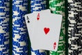 Pair of Aces on Poker Chips Royalty Free Stock Photo