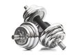 A pair of adjustable dumbbells on white background Royalty Free Stock Photo