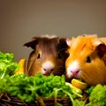 A pair of adorable guinea pigs with their soft furry coats and round expressive eyes happily munching generated by ai