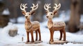 A pair of adorable reindeer figurines made of wood,