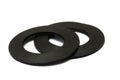 A pair of all black rubber seals gaskets white backdrop