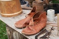 Pair of antique leather shoes Royalty Free Stock Photo