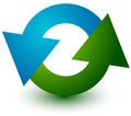 Pair of arrows in circle. Circular arrows. Recycling, loop or cycle icon, symbol in green and blue colors