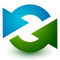 Pair of arrows in circle. Circular arrows. Recycling, loop or cycle icon, symbol in green and blue colors