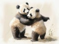 A pair of baby pandas wrestling tumbling over one another giggles of joy echoing in the air. Cute creature. AI Royalty Free Stock Photo