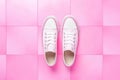 Pair background sport concept shoe lifestyle trendy style sneakers casual footwear new fashion pink