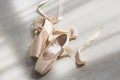 A pair of balerina`s pail pink pointe shoes Royalty Free Stock Photo