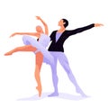 A pair of ballet dancers in flat style. Beautiful and graceful pair dancing on a dance stand.