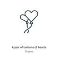 A pair of baloons of hearts outline vector icon. Thin line black a pair of baloons of hearts icon, flat vector simple element