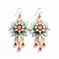 Baroque Flower Earrings With Blue, Brown, And Gold Color Designs
