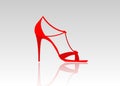 Pair of beautiful red high heels. Female fashionable leather shoes, isolated