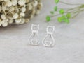 A pair of beautiful 925 sterling silver earrings in the cat shape Royalty Free Stock Photo