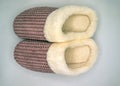 A pair of beige slippers