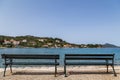 Benches look out over Kolocep bay Royalty Free Stock Photo