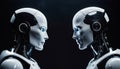 A pair of bionic robots opposite each other. future technologies. Scientific progress. Generative ai. AI