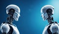 A pair of bionic robots opposite each other. future technologies. Scientific progress. Generative ai. AI