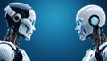 A pair of bionic robots opposite each other. future technologies. Scientific progress. Generative ai. AI