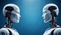 A pair of bionic robots opposite each other. future technologies. Scientific progress. Generative ai. AI