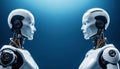 A pair of bionic robots opposite each other. future technologies. Scientific progress. Generative ai. AI