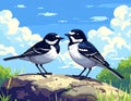 Pair of Birds Sitting on Rock Under Blue Sky Royalty Free Stock Photo