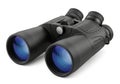 A pair of black binoculars with blue lenses isolated on white background Royalty Free Stock Photo