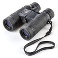 Black Binoculars with Textured Grip and Neck Strap on White Background optics optical instrument Royalty Free Stock Photo
