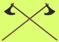 A pair of black blade halberd long pole battle axes