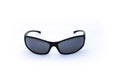 Pair of black cool macho front view sun glasses on white background