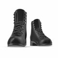 Pair of black female boots isolated on white, isolated product. Front view. 3D illustration, clipping path