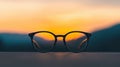 A pair of black framed glasses with a reflective lens. Royalty Free Stock Photo