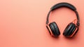 A pair of black headphones on a pink background, AI