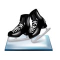 Pair of black skates on ice