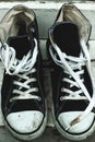 Pair of black sneakers with white details Royalty Free Stock Photo