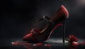 Pair of Black Tango Shoes with Rose Flowers AI Generative