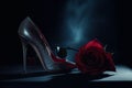 Pair of Black Tango Shoes with Rose Flowers AI Generative