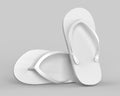 Pair of blank white beach slippers, design mock up, clipping path, 3d illustration. Home plain flip flops mock up template top vie