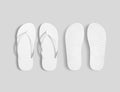 Pair of blank white beach slippers mockup, top sole view