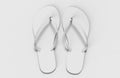 Pair of blank white beach women slippers, design mock up, clipping path, 3d illustration. Home plain flip flops mock up template t