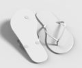 Pair of blank white beach women slippers, design mock up, clipping path, 3d illustration. Home plain flip flops mock up template t