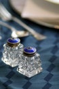 Blue enamel and crystal art deco salt and pepper shakers still life Royalty Free Stock Photo