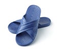 Pair of blue EVA slide sandals Royalty Free Stock Photo