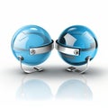 a pair of blue glass spheres with metal handles Royalty Free Stock Photo